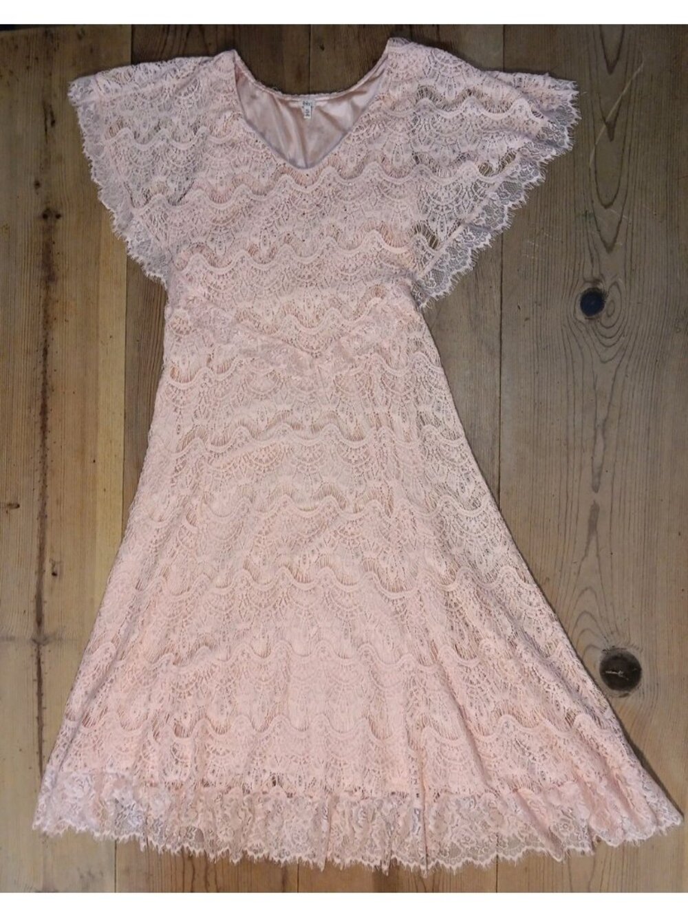 Reba Midi Dress Womens XL Pink Crochet Floral Lace V Neck Rhinestone Pullover
